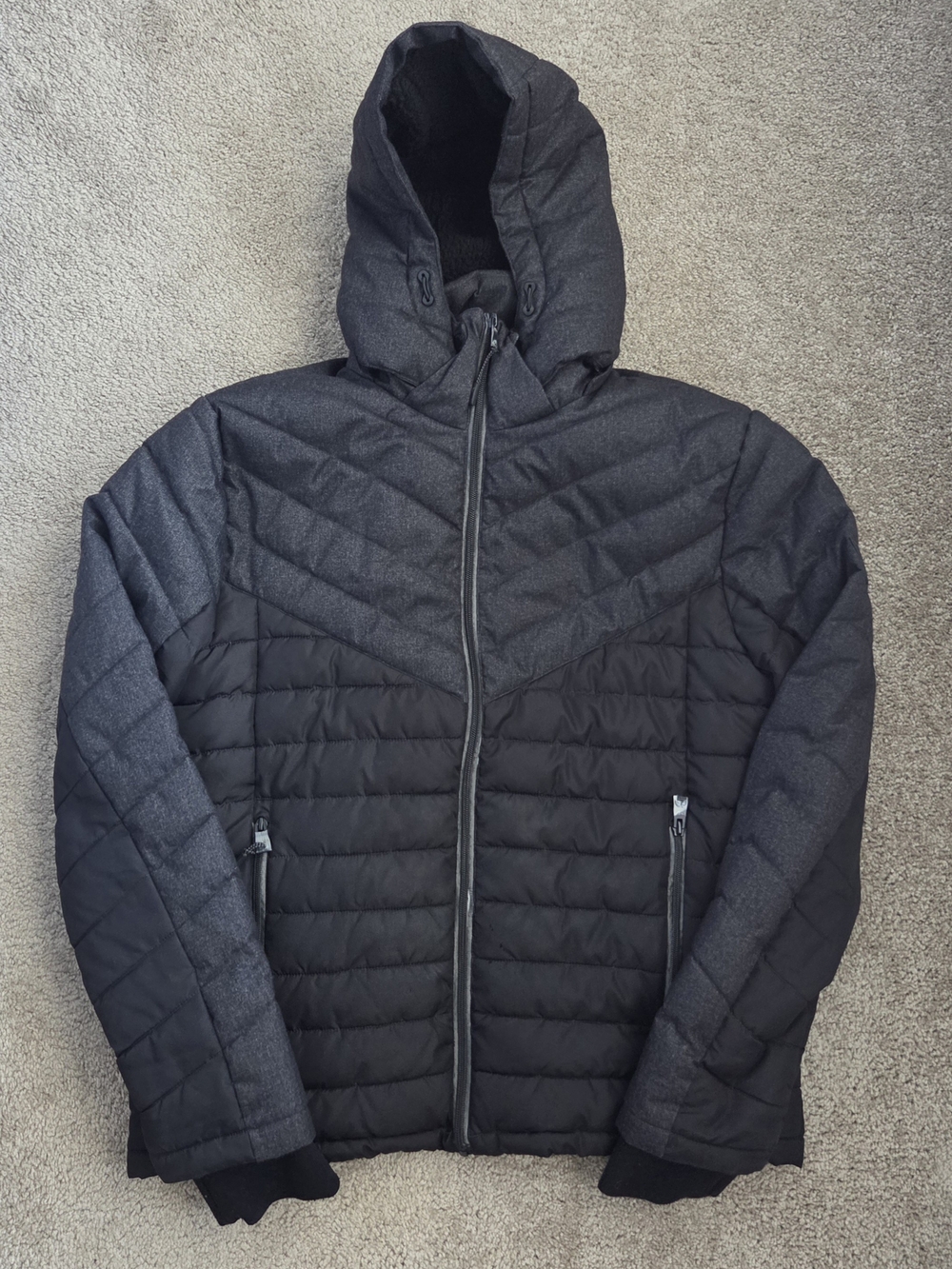 Guess Charcoal Hooded Puffer Coat Men's Large